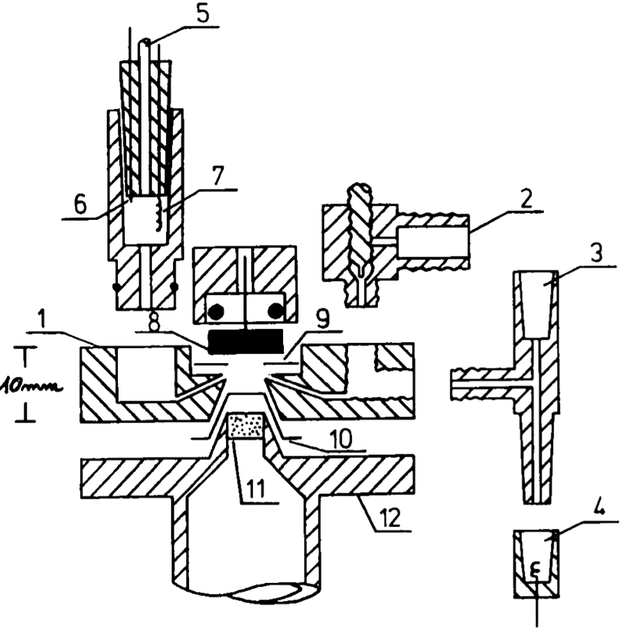 Cross-section diagram of the stagnant thin-layer DEMS cell introduced by Baltruschat in 1993